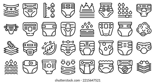 Adult diaper icons set outline vector. Layer pad. Mattress fabric