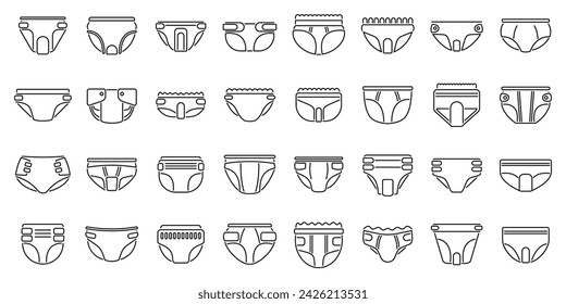 Adult diaper icons set outline vector. Layer sanitary. Pad mattress