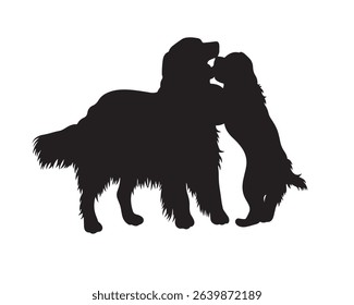 Adult Dog and Puppy Hugging Silhouette vector