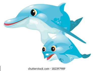 Adult dolphin with a cub. Illustration of two Ã?Â?Ã?Â¤Ã?Â?Ã?Â¥Ã?Â?Ã?Â«Ã?Â?Ã?Â¼Ã?Â?Ã?Â´Ã?Â?Ã?Â¨Ã?Â?Ã?Â­Ã?Â?Ã?Â Ã?Â?Ã?Â®Ã?Â?Ã?Â¢ on a white background.
