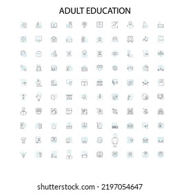 Adult Education Icons, Signs, Outline Symbols, Concept Linear Illustration Line Collection