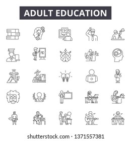 Adult Education Line Icons, Signs Set, Vector. Adult Education Outline Concept, Illustration: Adult,education,university,study,school,learning,knowledge