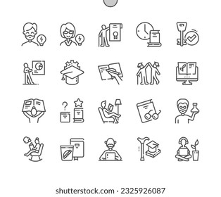 Adult education. Time learning. Distance education. Education of third age. Pixel Perfect Vector Thin Line Icons. Simple Minimal Pictogram