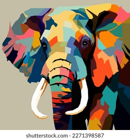 adult elephant drawn using WPAP art style, pop art, vector illustration.