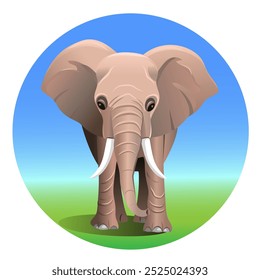 Adult elephant on a round background. Vector art illustration