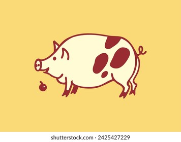 Adult fat pig, wild boar. Animals of the Chinese zodiac. Isolated vector illustration