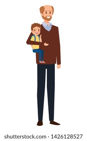 adult father bald with beard and son characters