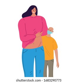 The Adult Female Donor Shows Her Scar To The Child. Vector Illustration In Flat Cartoon Style Concept.