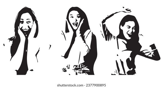 adult female vector silhouette design template full of enthusiasm