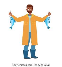 adult fishing with raincoat isolated