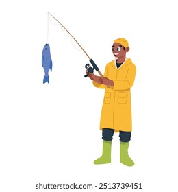adult fishing standing with rod isolated