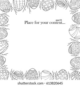 Adult frame of easter eggs. Hand drawn illustration in doodle style.