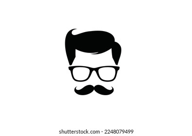 Adult Geek Moustache Hairstyle Cut Logo Vector Design Icon Illustration	