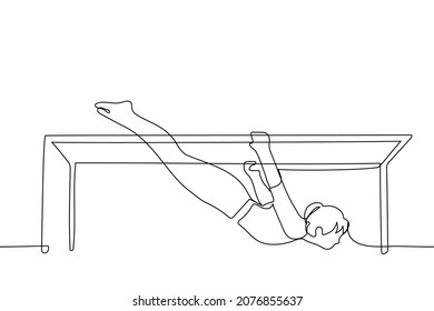 adult girl is engaged in pilates - one line drawing. sportswoman hanging upside down holding on to fitness simulator 