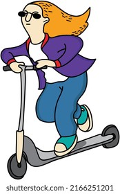 Adult girl with scooter having fun