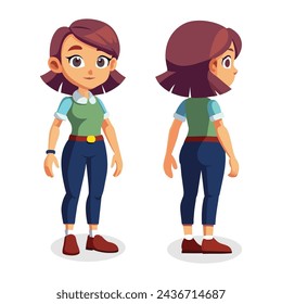 adult girl Two side views gaming character illustration
