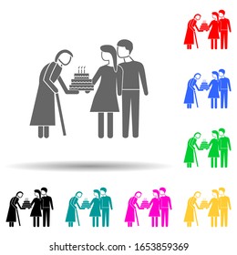 adult give gifts mom multi color style icon. Simple glyph, flat vector of mother's day icons for ui and ux, website or mobile application