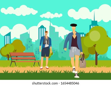 Adult guys, men, two best friends. Friendship vector concept
