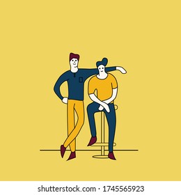 Adult guys, men, two best friends. Friendship vector concept flat design illustration