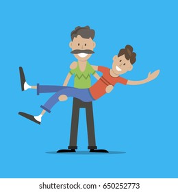 Adult guys, men, two best friends. The concept of friendship. vector illustration