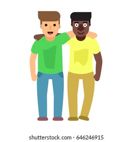 Adult guys, two best friends. Friendship flat illustration