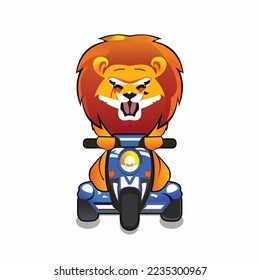 Adult Hairy Lion King Riding A Scooter Bike and Roaring with angry Face, Lion Mascot Logo Design