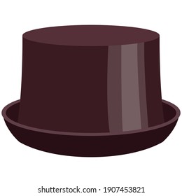 Adult half-cylinder hat flat vector. Gentleman brown tophat isolated on white background. Elegance aristocrat headgear illustration