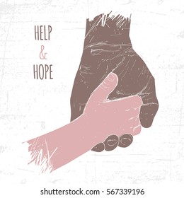 Adult hand holding a small child's hand, symbolizes the care, hope, support
