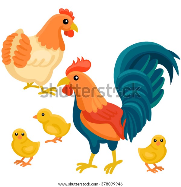 Adult Hen Rooster Tree Chickens On Stock Vector (Royalty Free) 378099946