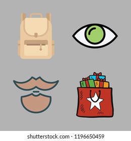 adult icon set. vector set about eye, backpack, beard and shopping bag icons set.