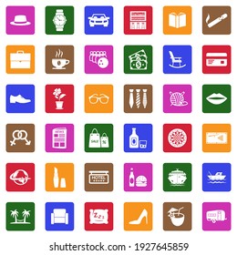 Adult Icons. White Flat Collection In Square. Vector Illustration.