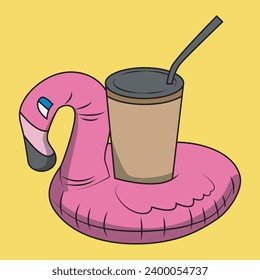 Adult Inflatable Flamingo Costume Inflatable Baby Boat with coffee cup on top
