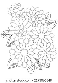 Adult And Kids Flower Coloring Page. Hand Draws Floral Print Flower And Mehndi Flower Coloring Pages.