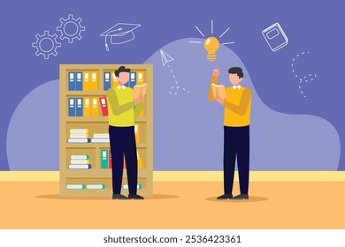Adult learning concept. Colored flat vector illustration isolated.