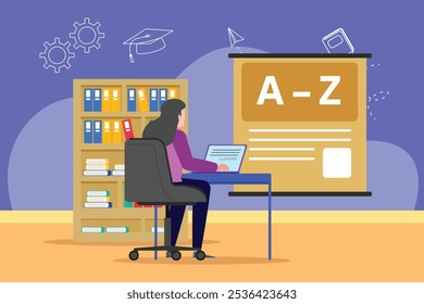 Adult learning concept. Colored flat vector illustration isolated.