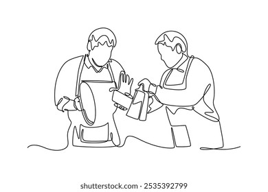 Adult learning concept. Single line draw design vector graphic illustration.