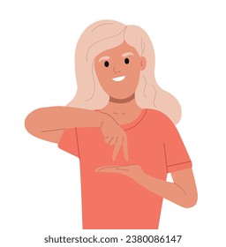 An adult learns sign language for the deaf disabled. Deaf and mute woman on white background. Person communicate in sign language.