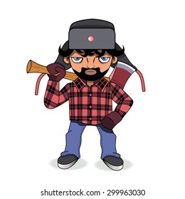 Adult lumberjack with an axe.