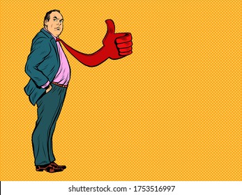 Adult male businessman boss, tie as like gesture. Pop art retro vector illustration 50s 60s kitsch vintage style
