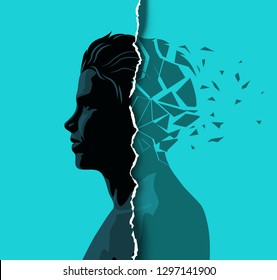 A adult male dealing with mental health issues. Anxiety, mindfulness and awareness concept. Vector illustration.