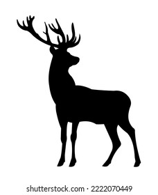 Adult male deer looks back. Wild animals. Silhouette figures. Isolated on white background. Vector