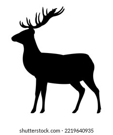 Adult male deer. Side view. Wild animals. Silhouette figures. Isolated on white background. Vector