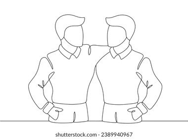 Adult males are twins. Twins Days. One line drawing for different uses. Vector illustration.