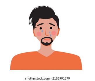 Erwachsene mit Bart weinen. Flache Vektorgrafik einzeln. Verschiedene Emotionen zum Ausdruck bringen, wie Traurigkeit, Verlust, Unglück