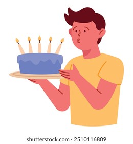 adult man blowing birthday candles isolated