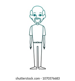 Adult man cartoon on blue lines
