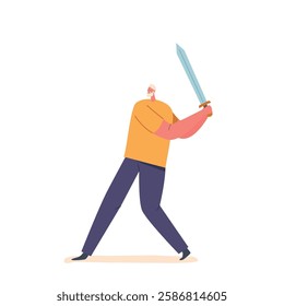 Adult Man Character Brandishing A Sword Symbolizing Concept Of Cyber Security Strength Protection Defense