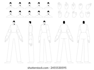 Adult man character constructor. Businessman office worker. A set of different views and poses.