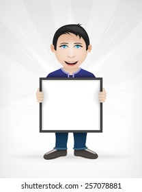 adult man with empty message board for text vector character illustration isolated on white background