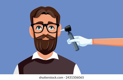 
Adult Man Having During Ear Examination Procedure Vector Illustration. Medical testing and treatment of ear after a checkup
